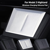 Wireless Silicone Charging Pad for Tesla Model 3 Highland 2023-2024, Carbon Fiber Pattern Charging Pad for Center Console, Wireless Charging Phone Pad, Silicone Cover for Wireless Charging Plate, Car Interior Accessories